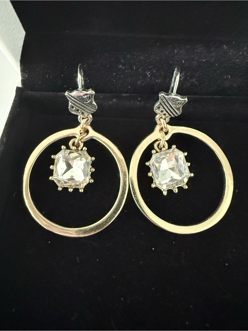 Juicy Couture Gold Hoop Drop Earrings with Clear Crystal Accents
